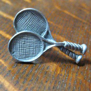 🎾 Tennis Racket Vintage Silver Tone Lapel Pin